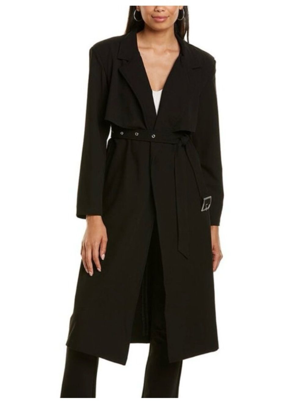 Danielle Bernstein Long Belted Black Trench Coat Size Medium